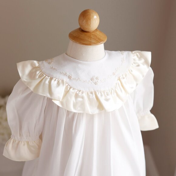 Strasburg Dress Heirloom White Cotton Satin Ivory Trim  Portrait Flower Girl NWT - Picture 2 of 5